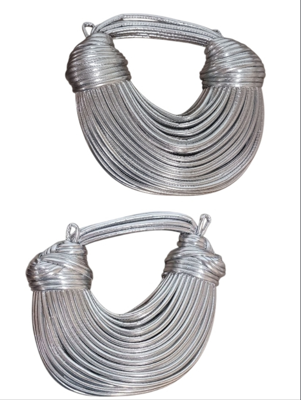 Curved Knotted Noodle Convertible Bag Futuristic Glam Silver Foil - Picture 3 of 9